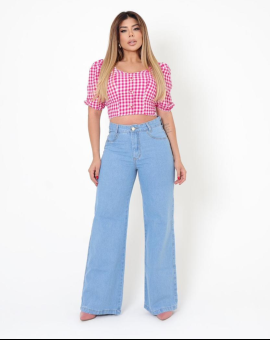 Calça Wide Leg Jeans Feminina Sky Clean