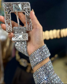 Cinto Feminino Country com Strass Fivela Quadrada