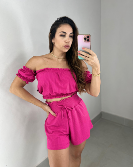 Conjunto Feminino Short Cintura Alta e Cropped Ciganinha