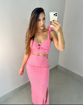 Conjunto Saia Longa com Fenda e Cropped no Laise