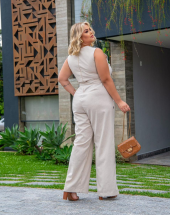 Macacão Plus Size no Linho com Cinto Atacado na Rua 44 Goiânia