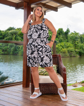 Macaquinho Plus Size Estampado com Elástico na Cintura Atacado na Rua 44 Goiânia