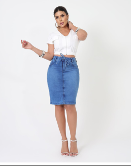 Saia Jeans Coladinha Moda Evangélica