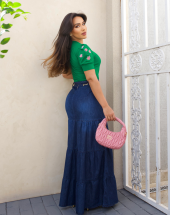 Saia Longa Jeans Moda Evangélica Atacado na Rua 44 Goiânia