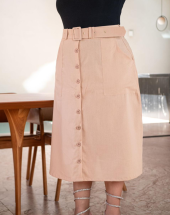 Saia Plus Size Midi com Botões na Frente Atacado na Rua 44 Goiânia