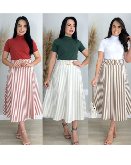 Saia Rodada Midi Listrada Moda Evangélica