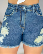 Short Jeans Feminino com Destroyed Cintura Alta Atacado na Rua 44 Goiânia