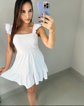 Vestido de Laise Soltinho com Babado Branco