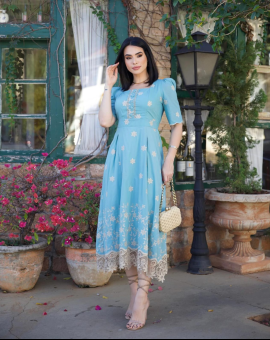 Vestido Evangélico Midi no Laise Manga Bufante