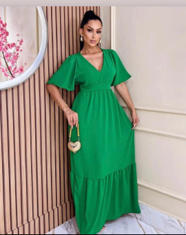 Vestido Longo com Decote V Liso