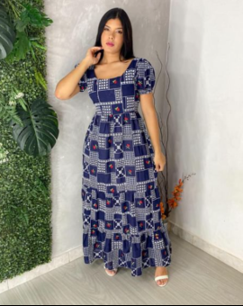 Vestido Longo Estampado Manga Princesa Moda Cristã