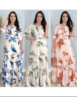 Vestido Longo Moda Evangélica Estampado