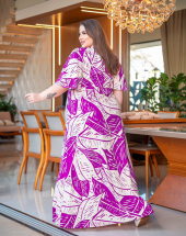 Vestido Longo Plus Size Estampado com Decote V Atacado na Rua 44 Goiânia