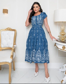 Vestido Midi no Laise Acinturado Evangélico