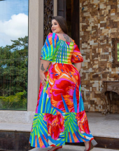 Vestido Plus Size Longo Evangélico com Estampa Tropical Atacado na Rua 44 Goiânia