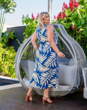 Vestido Plus Size Midi Estampado com Bolsos Laterais Atacado na Rua 44 Goiânia