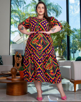 Vestido Plus Size Midi Estampado Elegante