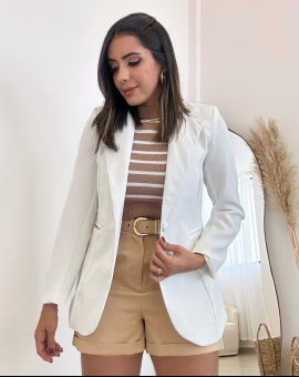 Blazer Feminino de Alfaiataria Alongado Branco