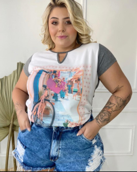 Blusa Plus Size Confortável Estampa Romântica