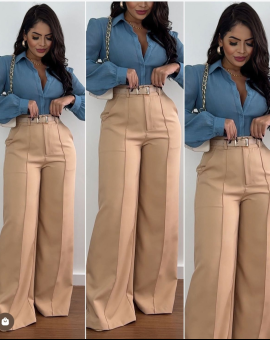 Calça Feminina Pantalona Alfaiataria Cintura Alta