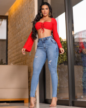 Calça Jeans Skinny com Destroyead Feminina Atacado na Rua 44 Goiânia