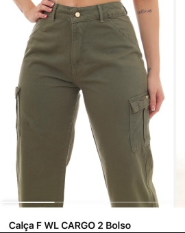 Calça Wide Leg Cargo Feminina 2 Bolsos