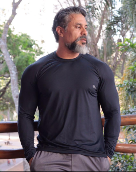 Camisa de Proteção UV Preta Manga Longa Masculina