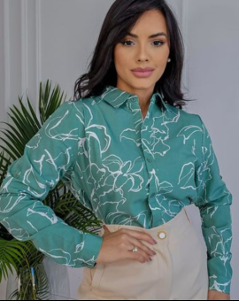 Camisa Feminina Social Estampada de Botão