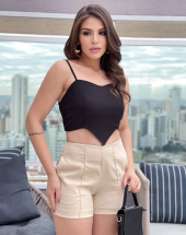 Conjunto Alfaiataria Feminino Short Curto e Cropped Atacado na Rua 44 Goiânia