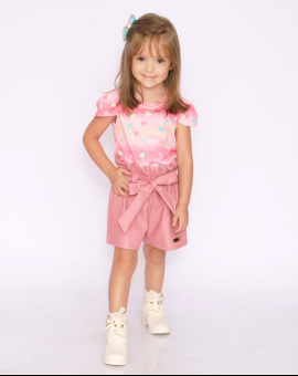Conjunto Infantil de Menina Rosa Short e Blusa