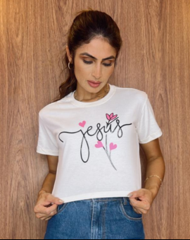 Cropped Feminino com Estampa Evangélica Jesus