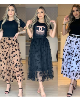 Saia Midi de Tule Forrado Moda Evangélica