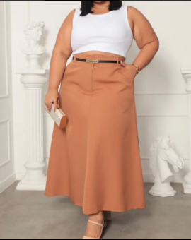 Saia Plus Size Longa Evasê Cintura Alta
