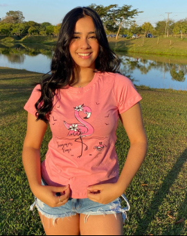 T-Shirt de Luxo Estampa de Flamingo Feminina