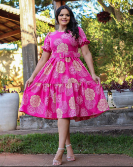 Vestido com Babado Estampado Moda Evangélica