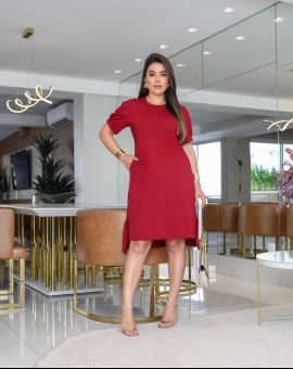 Vestido Curto Manga Bufante Soltinho Liso