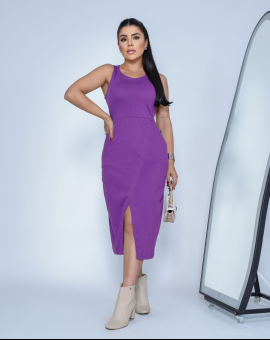 Vestido Midi com Fenda Frontal de Alcinhas