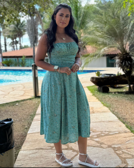 Vestido Midi Estampado de Alcinhas Rodado