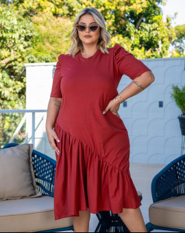 Vestido Plus Size Midi Manga Princesa Vermelho