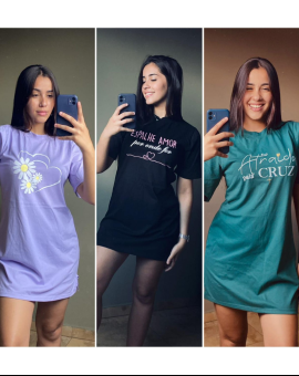 Vestido Soltinho Estampado Tipo T-Shirt