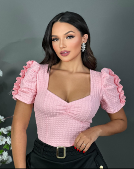 Cropped Manga Bufante Tecido Bubble