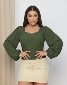 Blusa Manga Bufante Lisa com Manga Longa