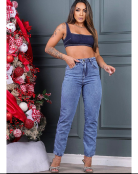 Calça Jeans Feminina Reta Cintura Alta