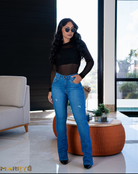 Calça Flare Jeans Feminina Cintura Alta