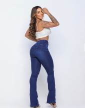 Calça Flare Jeans Feminina Lavagem Escura Atacado na Rua 44 Goiânia