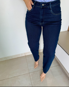 Calça Jeans Cintura Alta Lavagem Escura Feminina