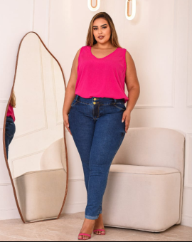 Calça Jeans Plus Size Skinny Cós Alto
