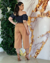 Calça Pantacourt Plus Size Cintura Alta Bege Atacado na Rua 44 Goiânia