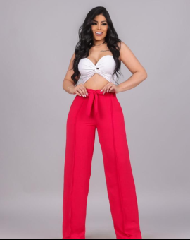 Calça Pantalona Cintura Alta Vermelha