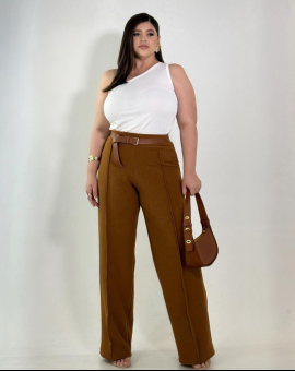 Calça Plus Size Pantalona Feminina Cintura Alta